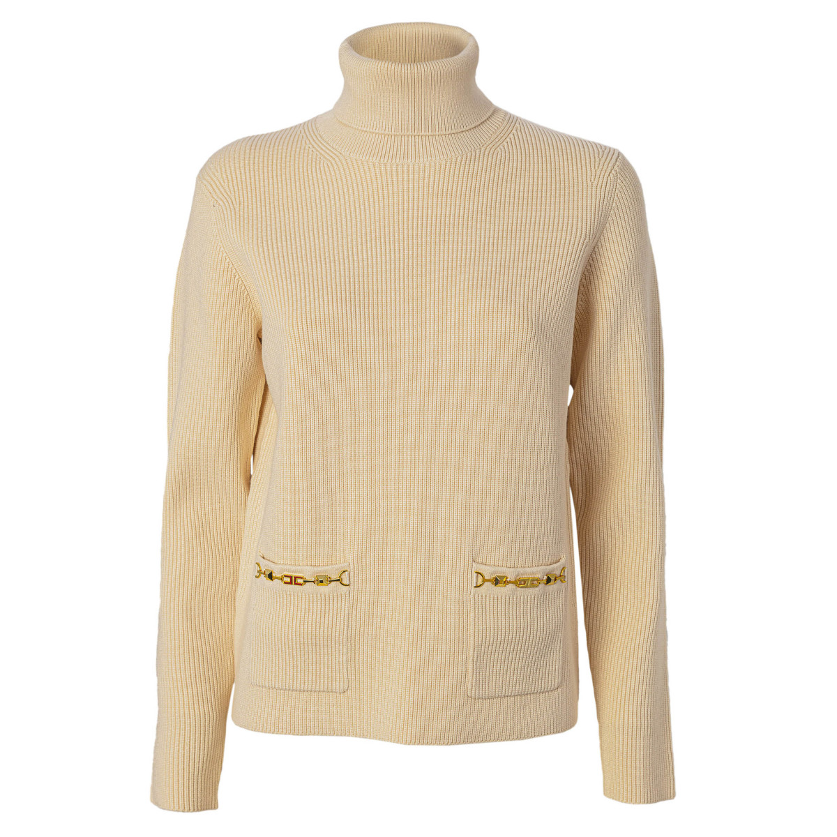 MAGLIA COLLO ALTO CON TASCHINI E MORSETTI