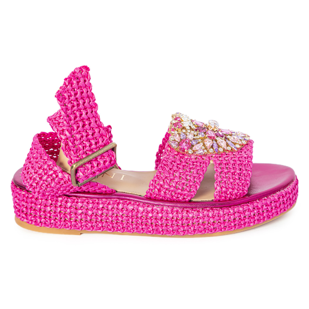 SANDALI IN RAFIA CON PLATFORM E ACCESSORIO GIOIELLO