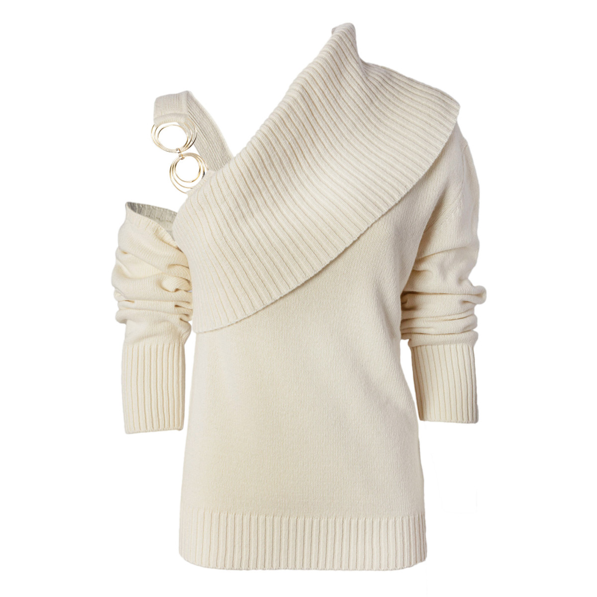 MAGLIA MISTO CACHEMIRE MONOSPALLA CON GIOIELLO
