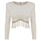 MAGLIA CROP IN VELLUTO CON PERLINE