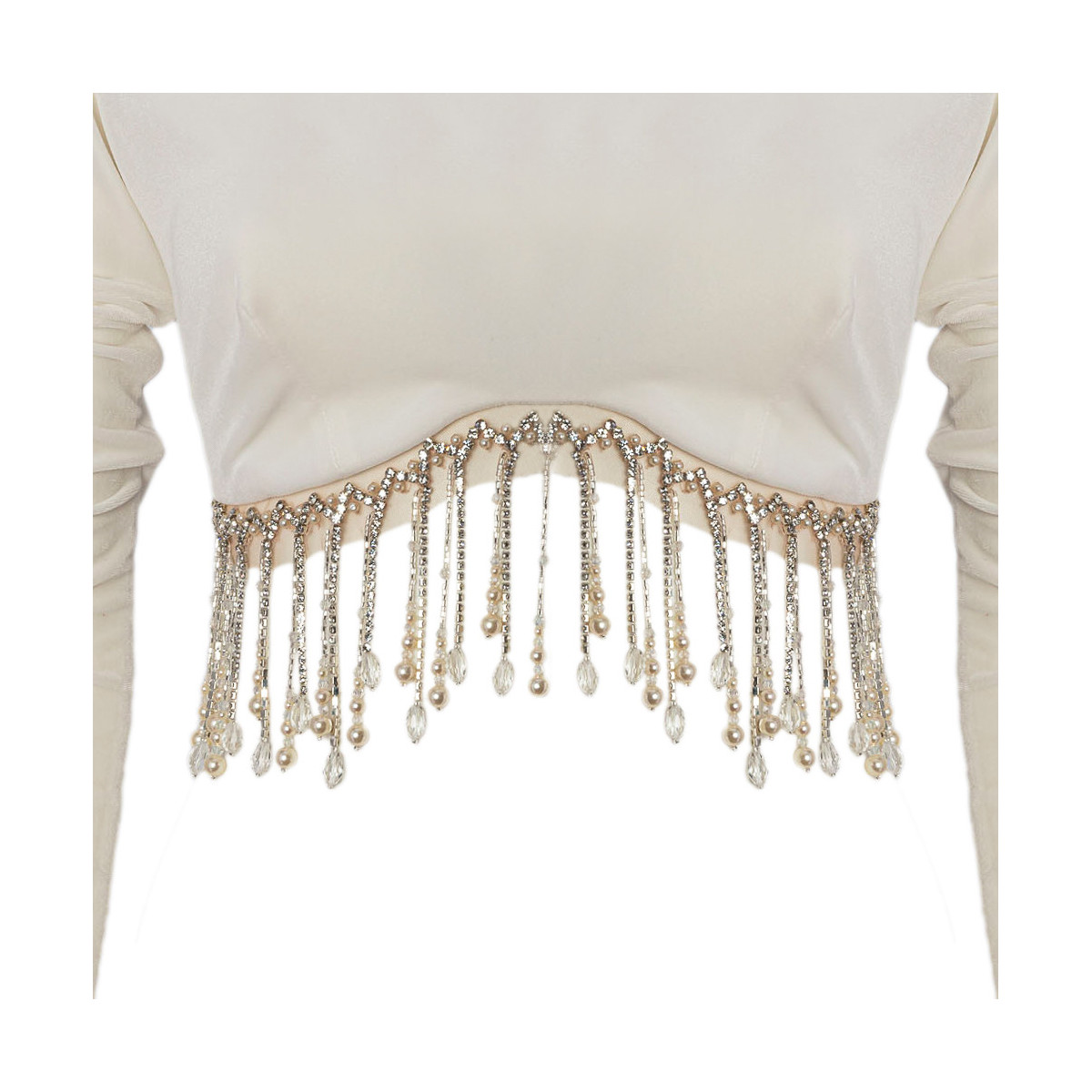 MAGLIA CROP IN VELLUTO CON PERLINE