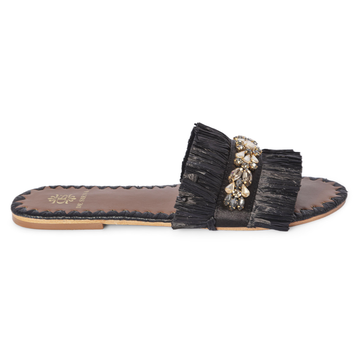 CIABATTINA FLATS CON RAFIA E CASTONI
