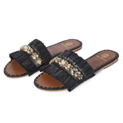 CIABATTINA FLATS CON RAFIA E CASTONI