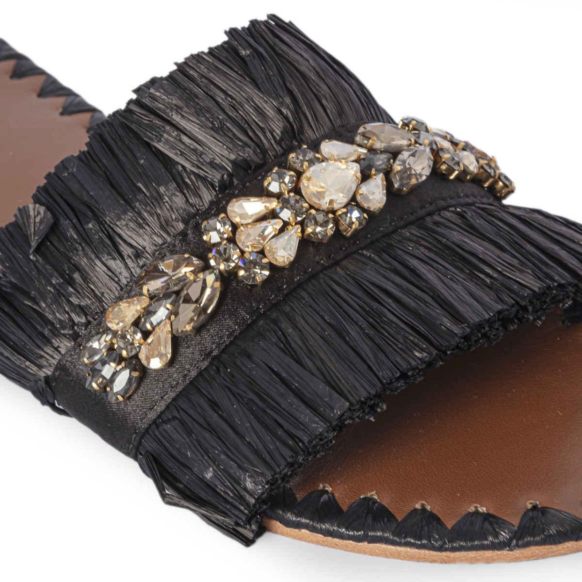 CIABATTINA FLATS CON RAFIA E CASTONI