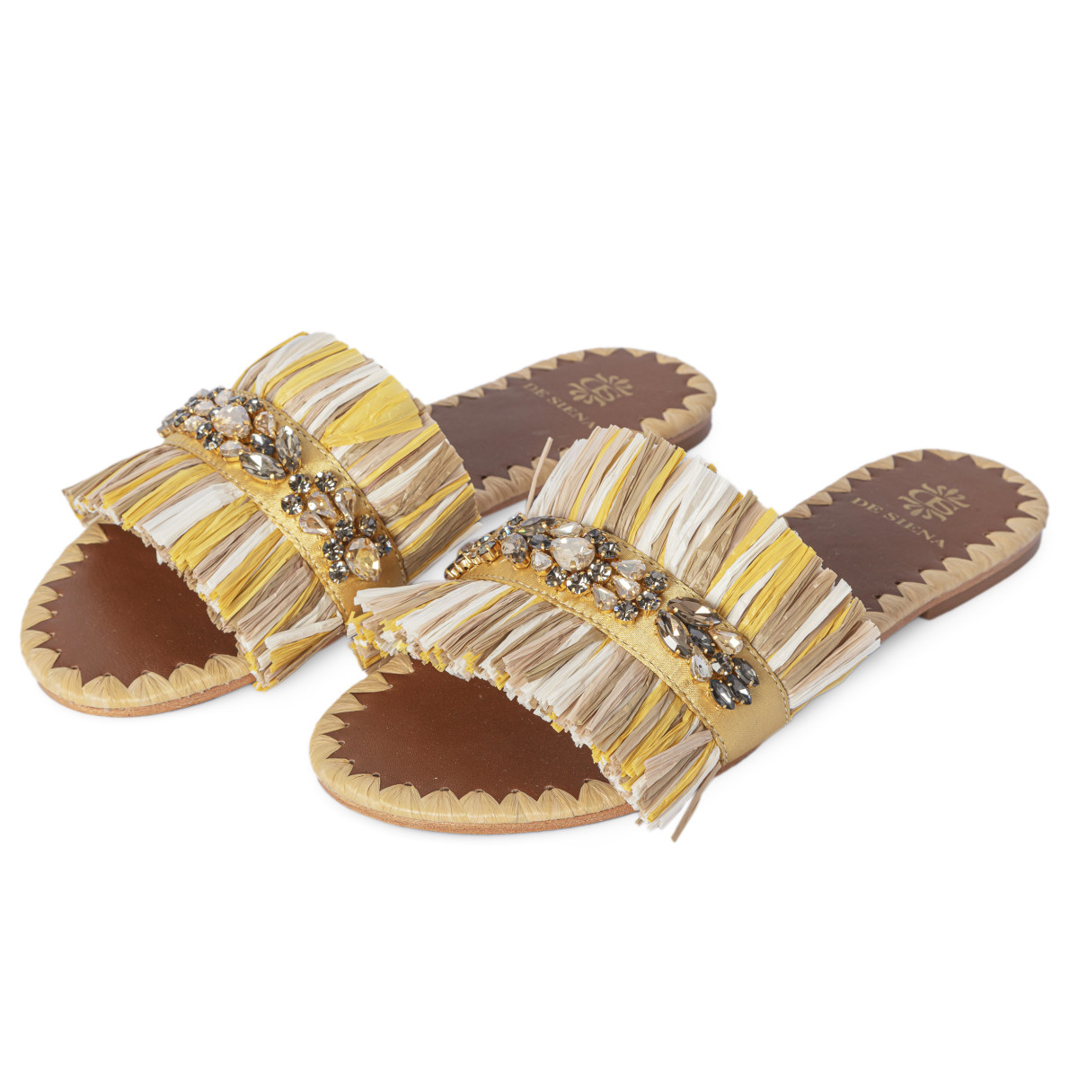 CIABATTINA FLATS CON RAFIA E CASTONI