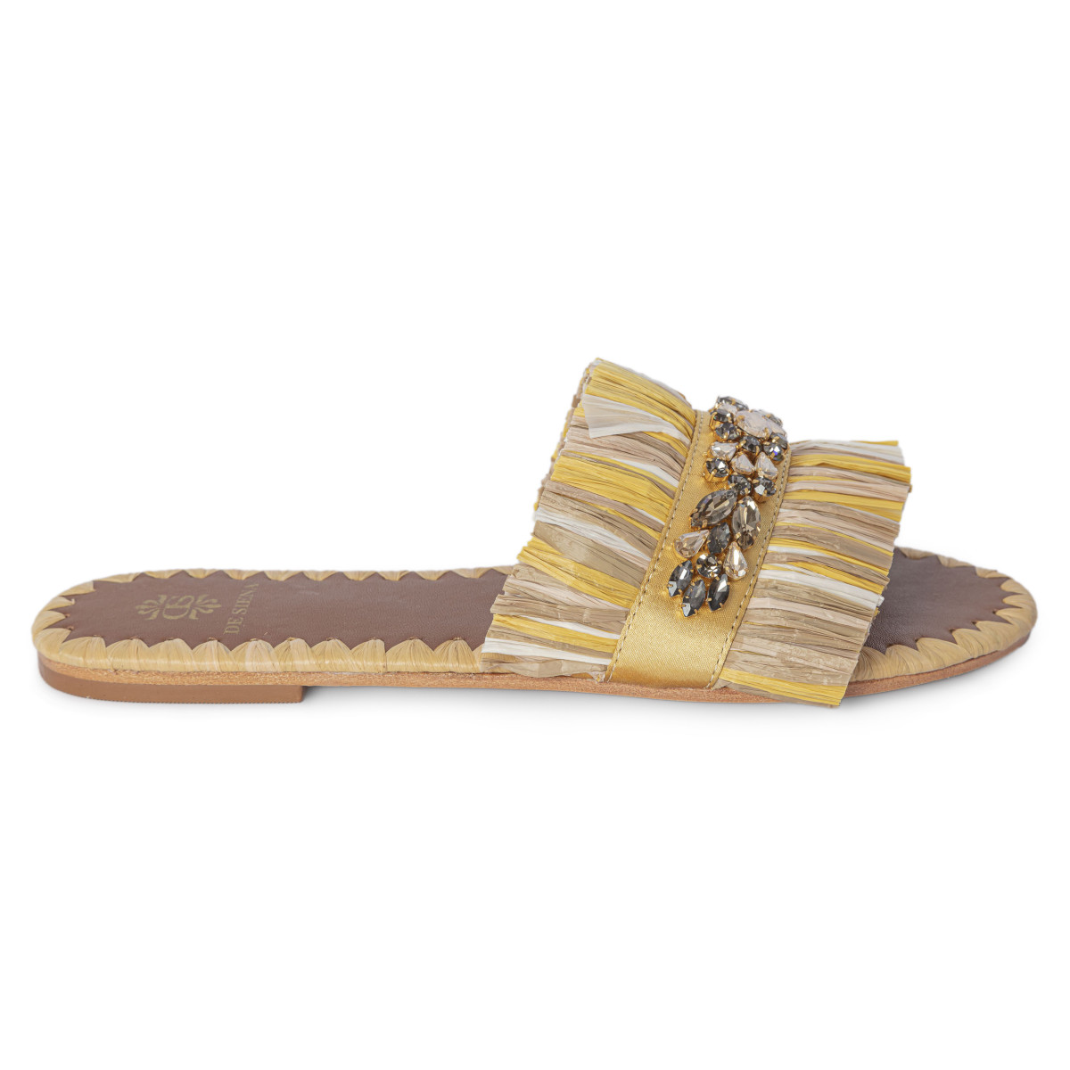 CIABATTINA FLATS CON RAFIA E CASTONI