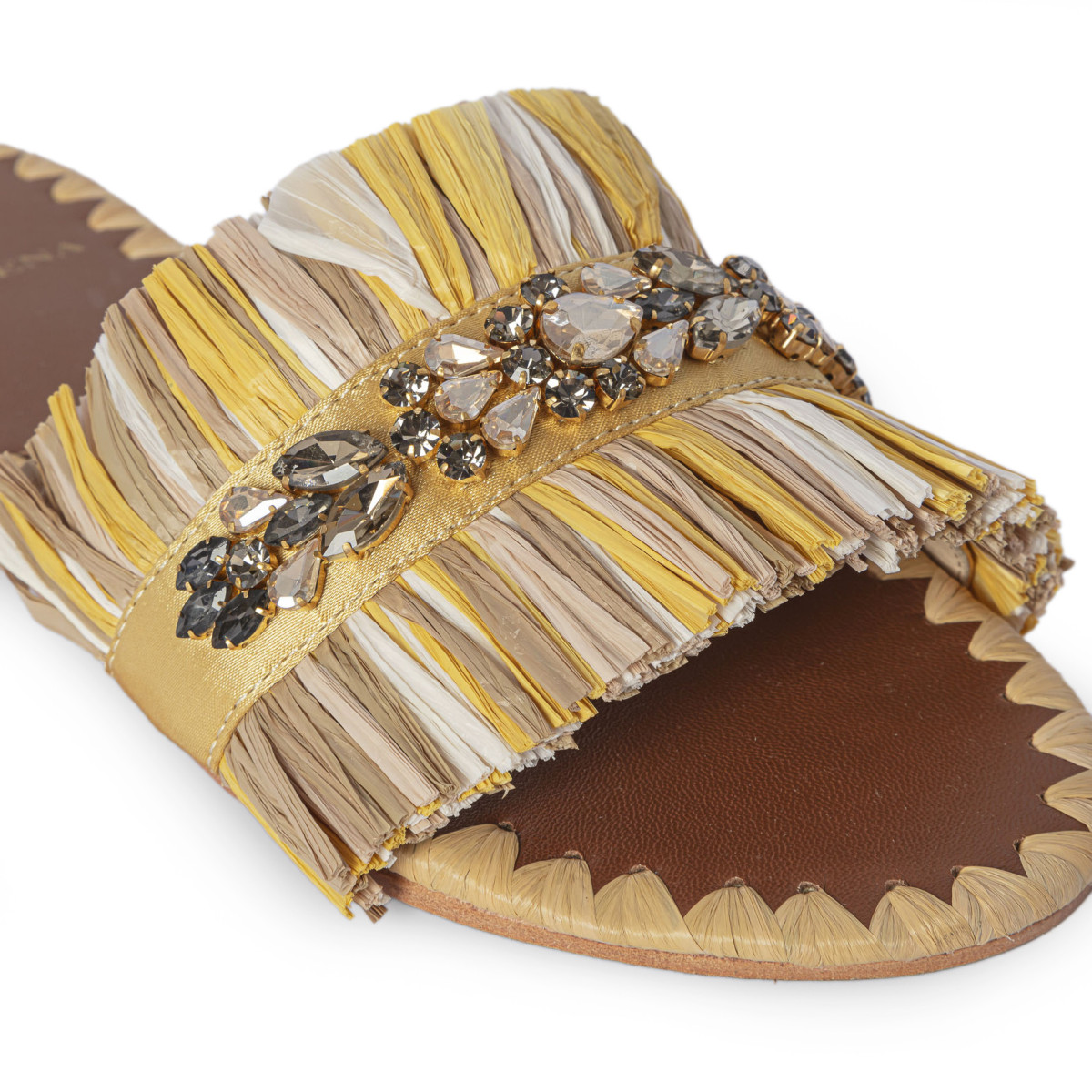 CIABATTINA FLATS CON RAFIA E CASTONI