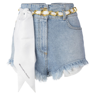 SHORT MODELLO JEANS CON CINTURA A CATENA CON FOULARD