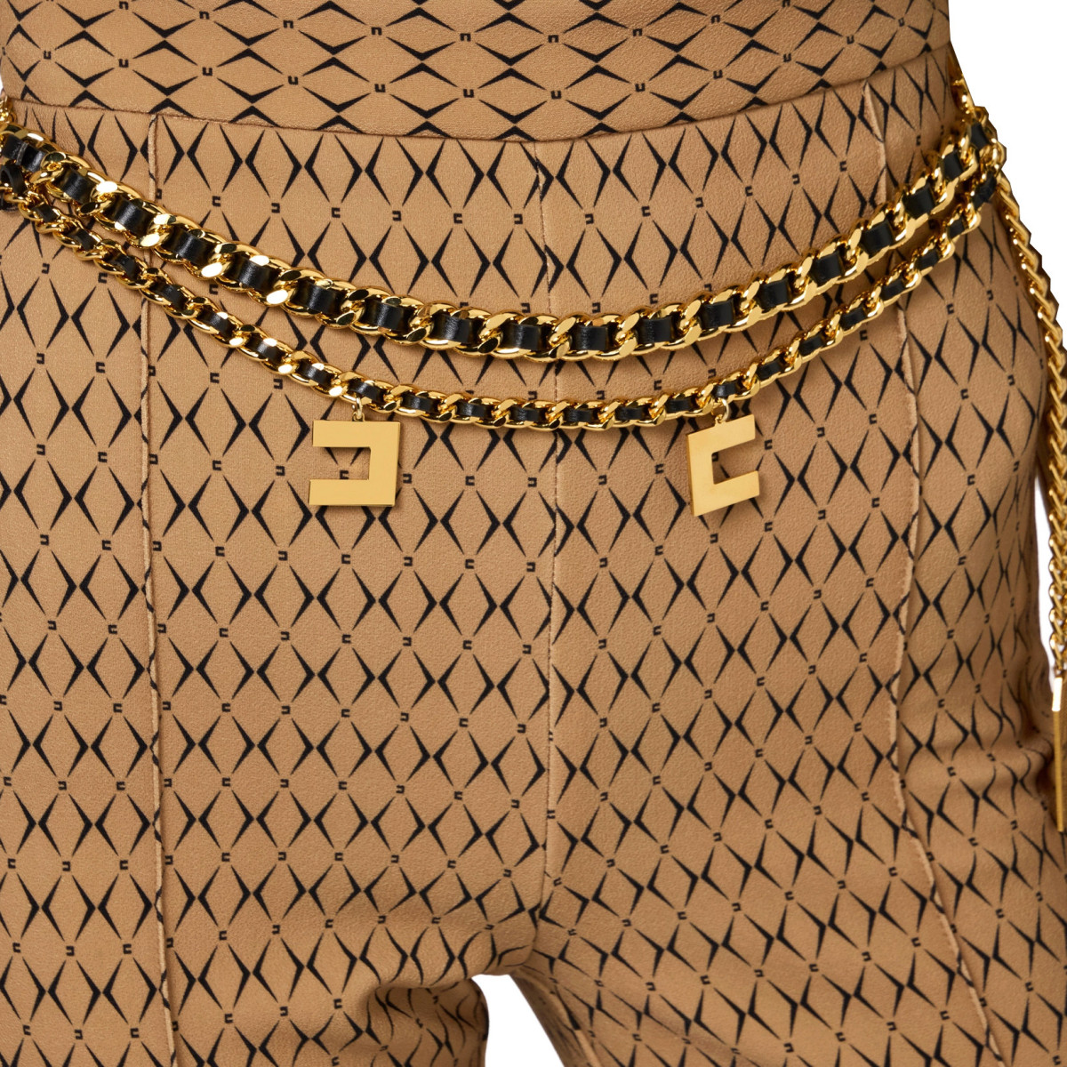 PANTALONE A PALAZZO MOTIVO ROMBO CON CATENA