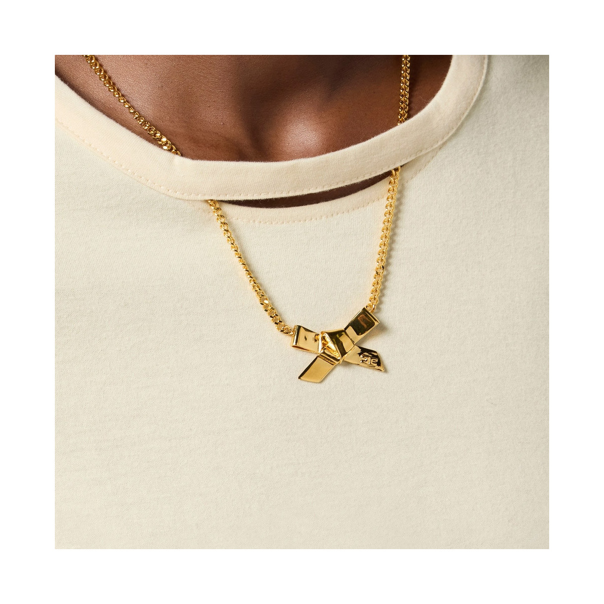 T-SHIRT IN JERSEY CON COLLANA A FIOCCO