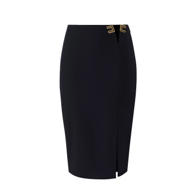 GONNA IN DOPPIO CREPE STRETCH CON DETTAGLI LOGO